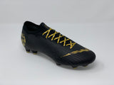 Nike Mercurial Vapor 12 Black Lux Pack on SR4U Metallic Gold Reflective Laces